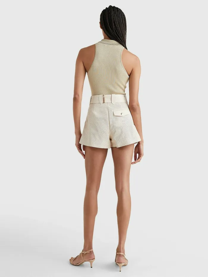 Tommy Hilfiger Perforated Leather Utility Shorts Desert Sand Dune Womens Shorts Gift 4 You