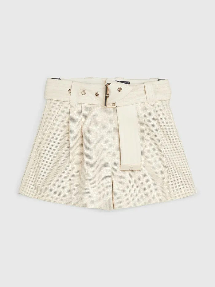 Tommy Hilfiger Perforated Leather Utility Shorts Desert Sand Dune Womens Shorts Gift 4 You