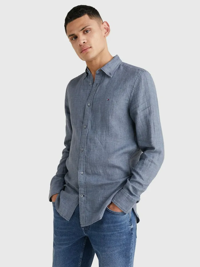 Tommy Hilfiger Pigment Dyed Regular Fit Linen Shirt Charcoal Blue Mens Shirts Cheap On Sale Tommy Hilfiger Pigment Dyed Regular Fit Linen Shirt Charcoal Blue Mens Shirts Cheap On Sale
