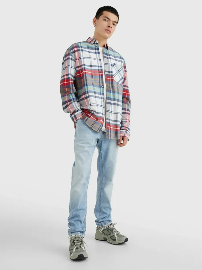 Tommy Hilfiger Plaid Check Organic Oxford Cotton Shirt Twilight NavyMulti Mens Shirts For Sale