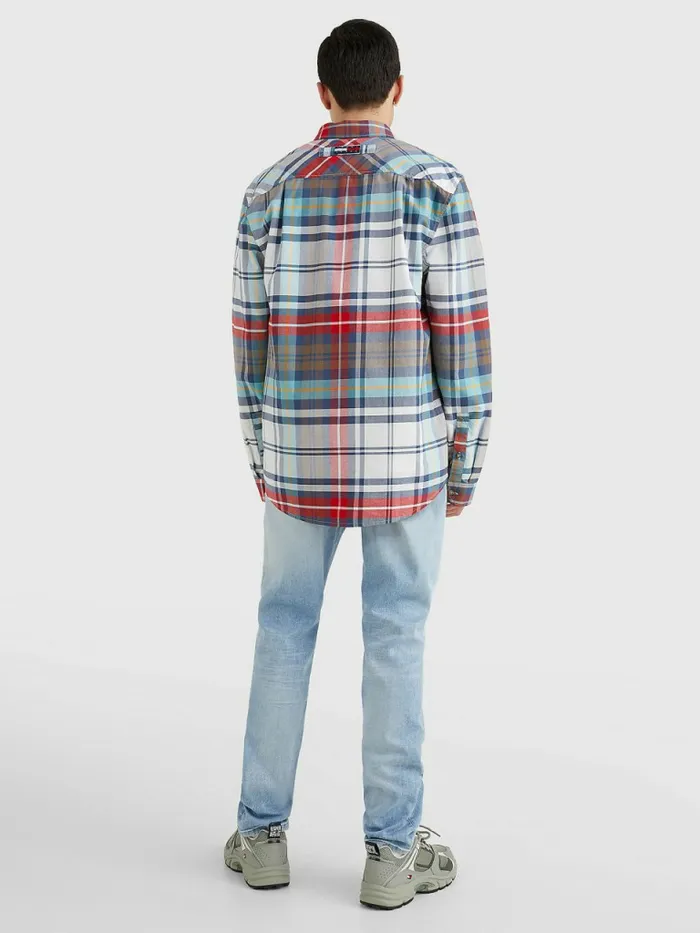 Tommy Hilfiger Plaid Check Organic Oxford Cotton Shirt Twilight NavyMulti Mens Shirts For Sale