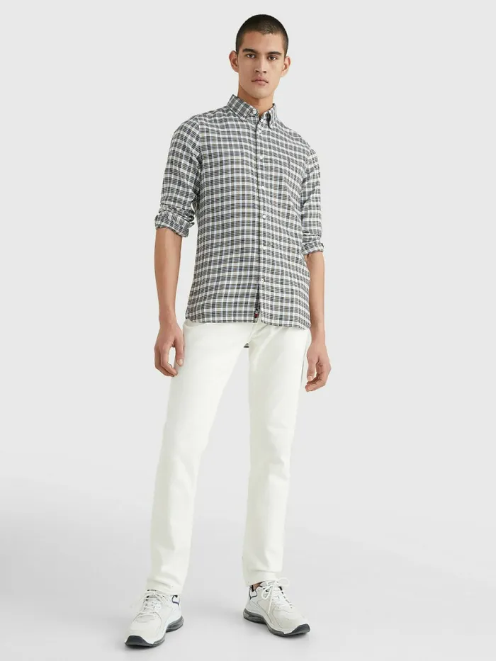 Tommy Hilfiger Plaid Check Slim Fit Oxford Shirt Charcoal BlueDesert SkyMulti Mens Shirts Cheap On Sale