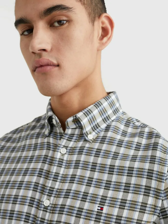 Tommy Hilfiger Plaid Check Slim Fit Oxford Shirt Charcoal BlueDesert SkyMulti Mens Shirts Cheap On Sale