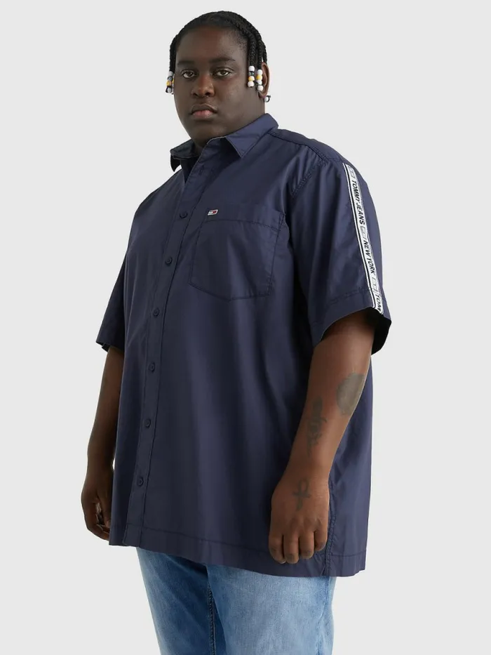 Tommy Hilfiger Plus Casual Logo Tape Short Sleeve Shirt Twilight Navy Mens Shirts Casaul Tommy Hilfiger Plus Casual Logo Tape Short Sleeve Shirt Twilight Navy Mens Shirts Casaul