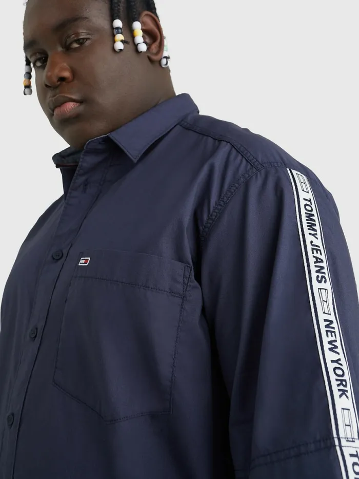Tommy Hilfiger Plus Casual Logo Tape Short Sleeve Shirt Twilight Navy Mens Shirts Casaul