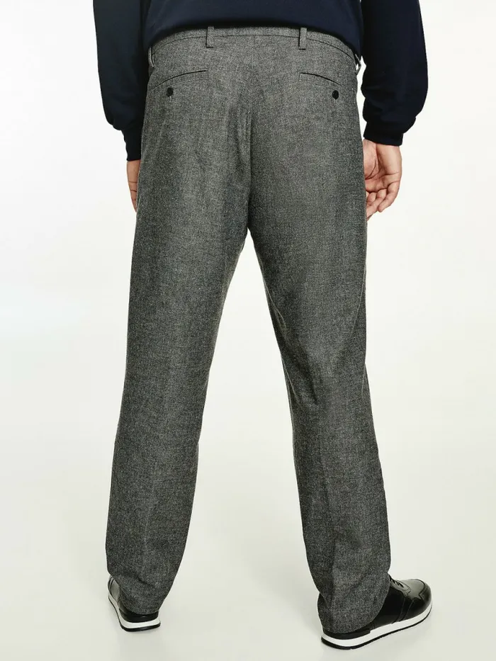 Tommy Hilfiger Plus Denton Fitted Straight WoolLook Trousers Dark Ash Mens Trousers