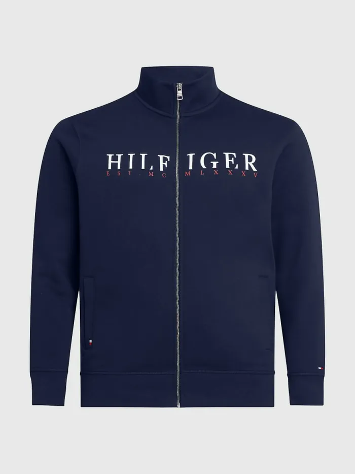 Tommy Hilfiger Plus Flex Fleece Logo ZipThru Sweatshirt Desert Sky Mens Plus Size Clothing