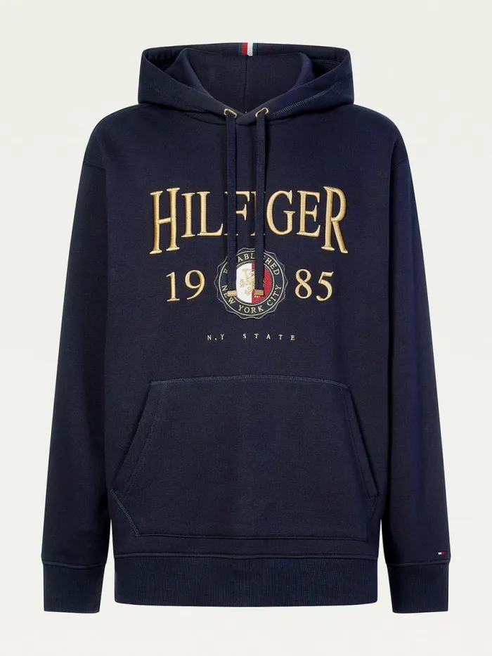 Tommy Hilfiger Plus Icons Logo Embroidery Relaxed Fit Hoody Desert Sky Mens Sweatshirts and Hoodies Fashion