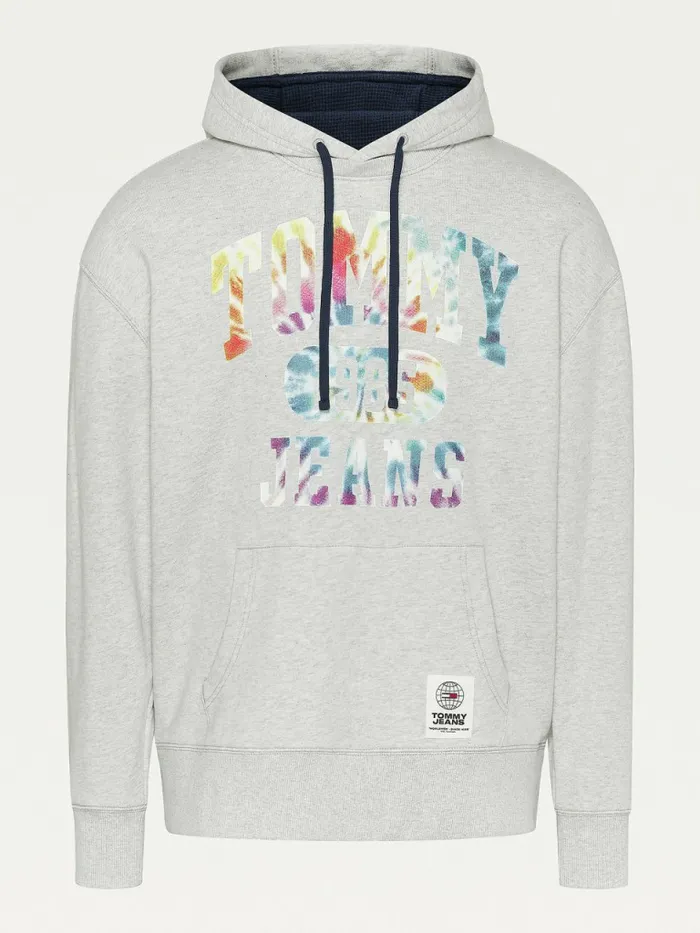 Tommy Hilfiger Plus Organic Cotton Relaxed TieDye Logo Hoody Silver Grey Htr Mens Sweatshirts and Hoodies Gift Ideas Tommy Hilfiger Plus Organic Cotton Relaxed TieDye Logo Hoody Silver Grey Htr Mens Sweatshirts and Hoodies Gift Ideas