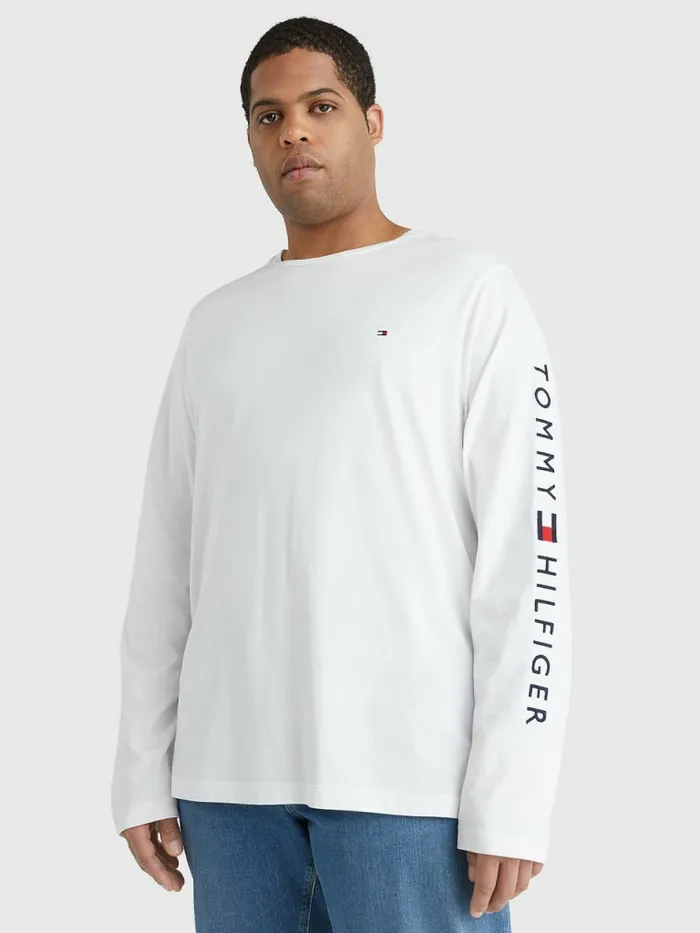 Tommy Hilfiger Plus Organic Jersey Logo Long Sleeve TShirt White Mens Plus Size Clothing Tommy Hilfiger Plus Organic Jersey Logo Long Sleeve TShirt White Mens Plus Size Clothing