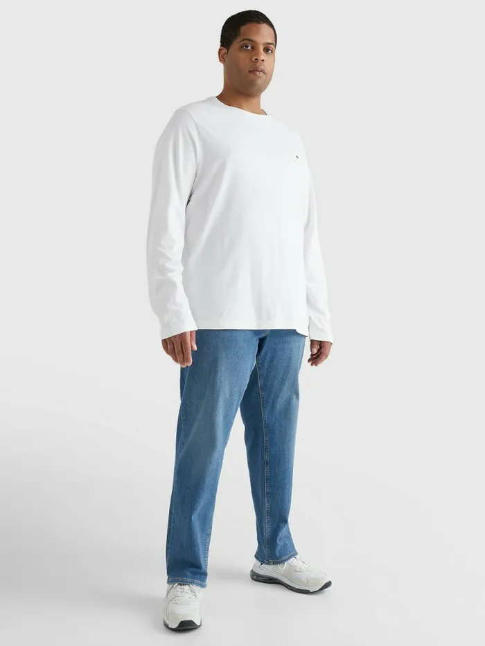 Tommy Hilfiger Plus Organic Jersey Logo Long Sleeve TShirt White Mens Plus Size Clothing