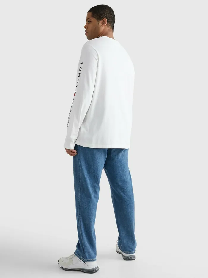 Tommy Hilfiger Plus Organic Jersey Logo Long Sleeve TShirt White Mens Plus Size Clothing