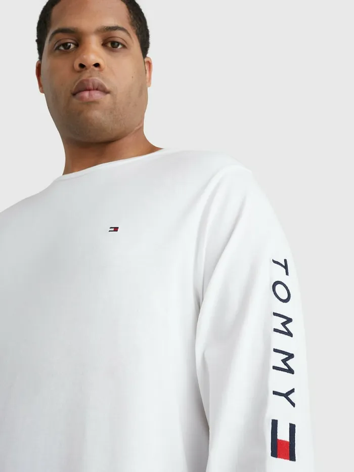 Tommy Hilfiger Plus Organic Jersey Logo Long Sleeve TShirt White Mens Plus Size Clothing