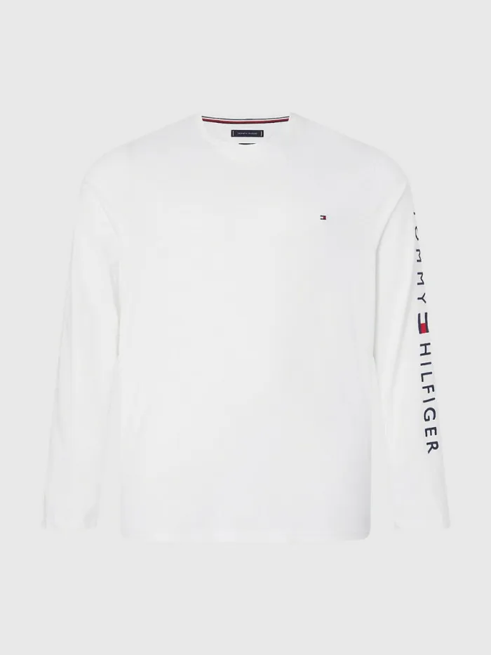 Tommy Hilfiger Plus Organic Jersey Logo Long Sleeve TShirt White Mens Plus Size Clothing