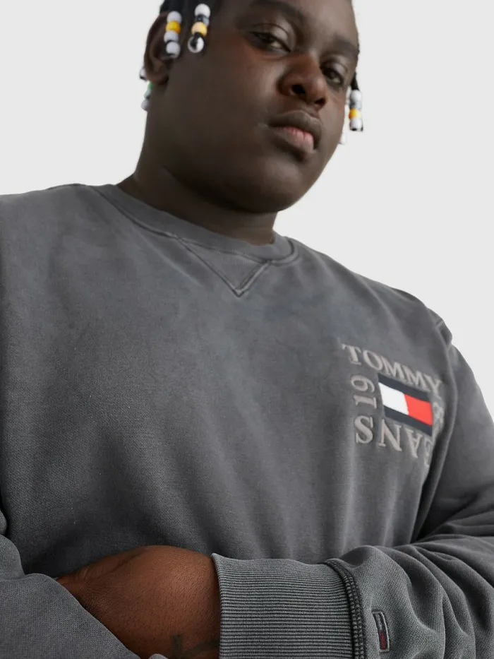 Tommy Hilfiger Plus Relaxed Crew Neck Sweatshirt Black Mens Tracksuits Popular