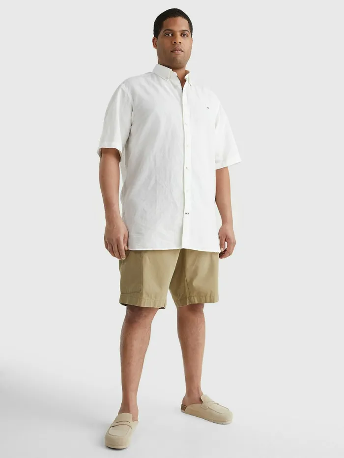 Tommy Hilfiger Plus Short Sleeve Tapered Regular Fit Shirt Feather WhiteWhite Mens Plus Size Clothing
