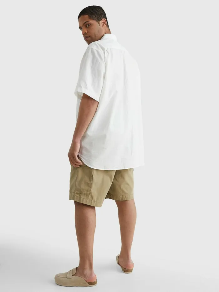 Tommy Hilfiger Plus Short Sleeve Tapered Regular Fit Shirt Feather WhiteWhite Mens Plus Size Clothing