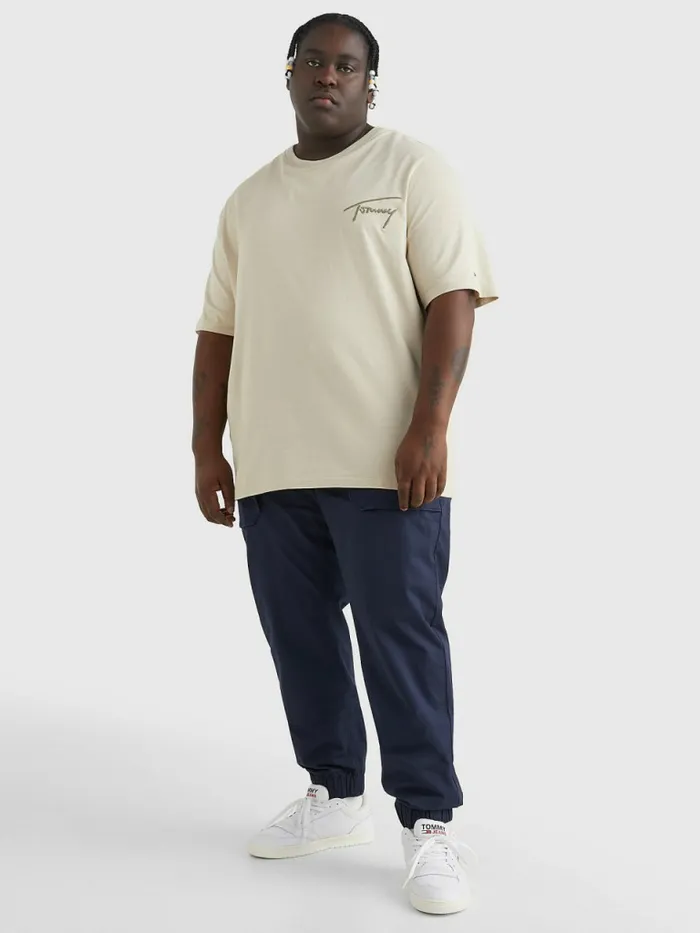 Tommy Hilfiger Plus Signature Embroidery TShirt Savannah Sand Mens TShirts Fashion