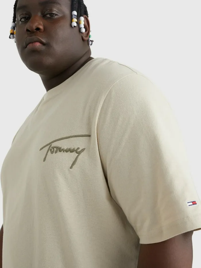 Tommy Hilfiger Plus Signature Embroidery TShirt Savannah Sand Mens TShirts Fashion