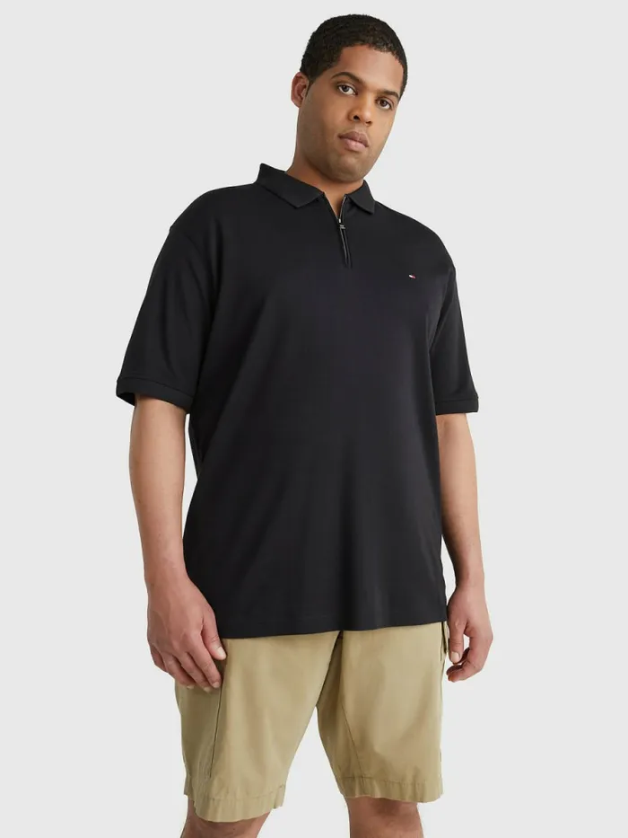 Tommy Hilfiger Plus ZipThru Polo Black Mens Plus Size Clothing