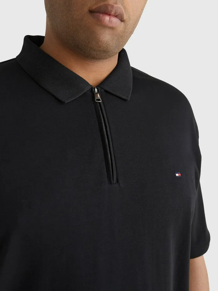 Tommy Hilfiger Plus ZipThru Polo Black Mens Plus Size Clothing