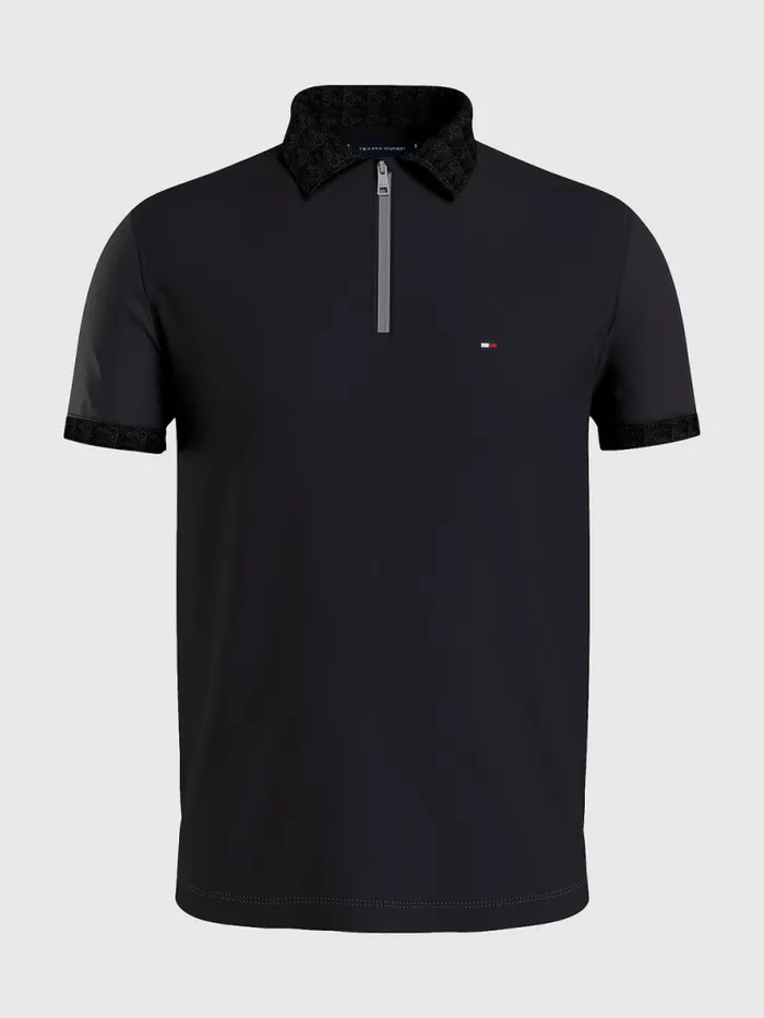 Tommy Hilfiger Plus ZipThru Polo Black Mens Plus Size Clothing