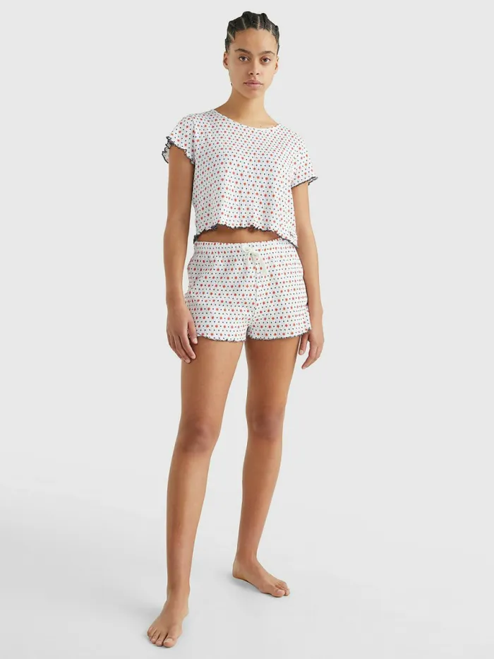 Tommy Hilfiger Pointelle Frill TShirt Ditsy Paint Floral Womens Lounge and Nightwear