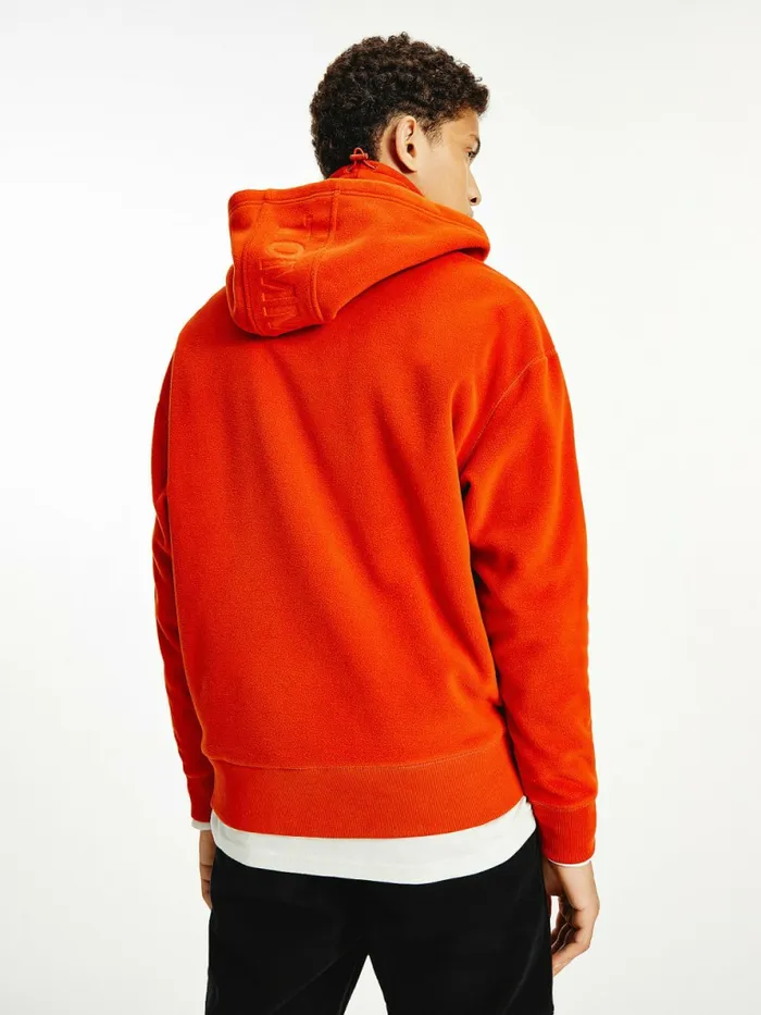 Tommy Hilfiger Polar Fleece Relaxed Funnel Neck Hoody Orange Spice Mens Sweatshirts and Hoodies Popular
