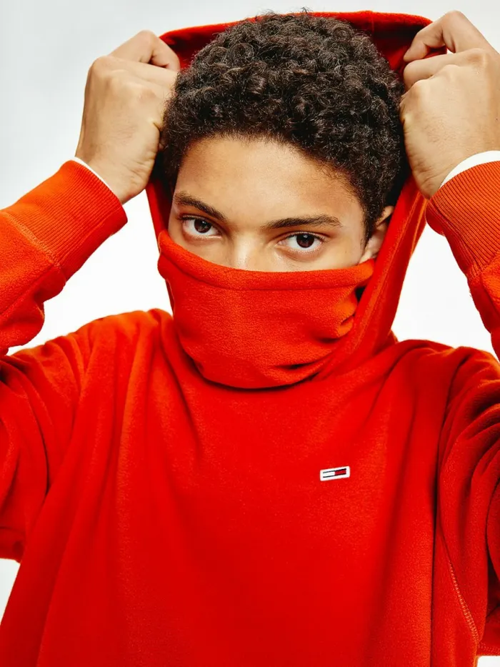 Tommy Hilfiger Polar Fleece Relaxed Funnel Neck Hoody Orange Spice Mens Sweatshirts and Hoodies Popular