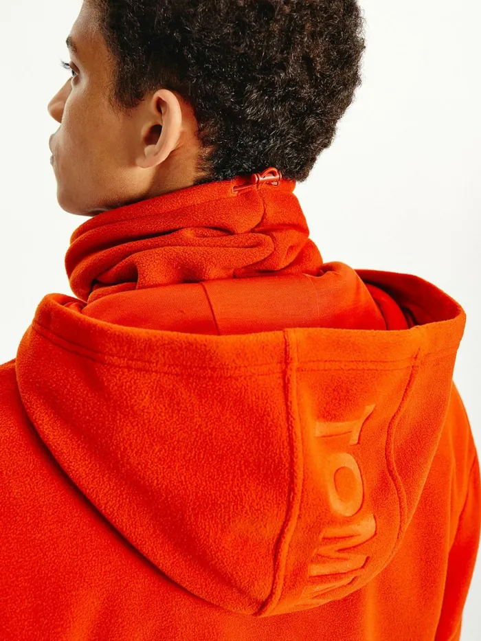 Tommy Hilfiger Polar Fleece Relaxed Funnel Neck Hoody Orange Spice Mens Sweatshirts and Hoodies Popular