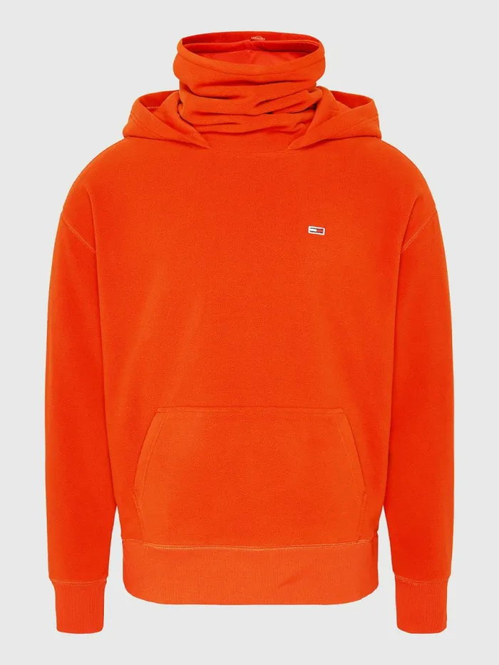 Tommy Hilfiger Polar Fleece Relaxed Funnel Neck Hoody Orange Spice Mens Sweatshirts and Hoodies Popular