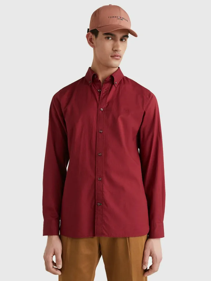 Tommy Hilfiger Poplin Regular Fit Shirt Rouge Mens Shirts Sale