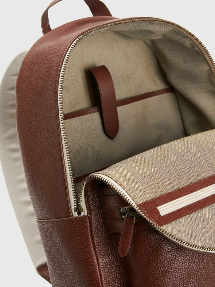 Tommy Hilfiger Premium Pebble Grain Leather Backpack British Tan Mens Bags Online