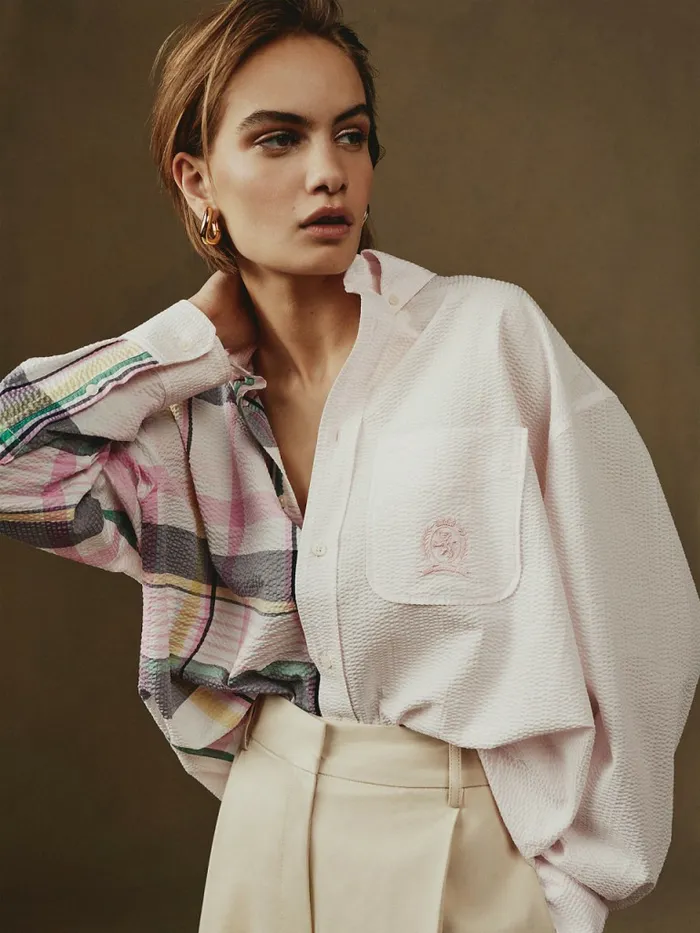 Tommy Hilfiger Prep Crest Madras Check Seersucker Shirt Light Pastel Pink Womens Shirts and Blouses Online