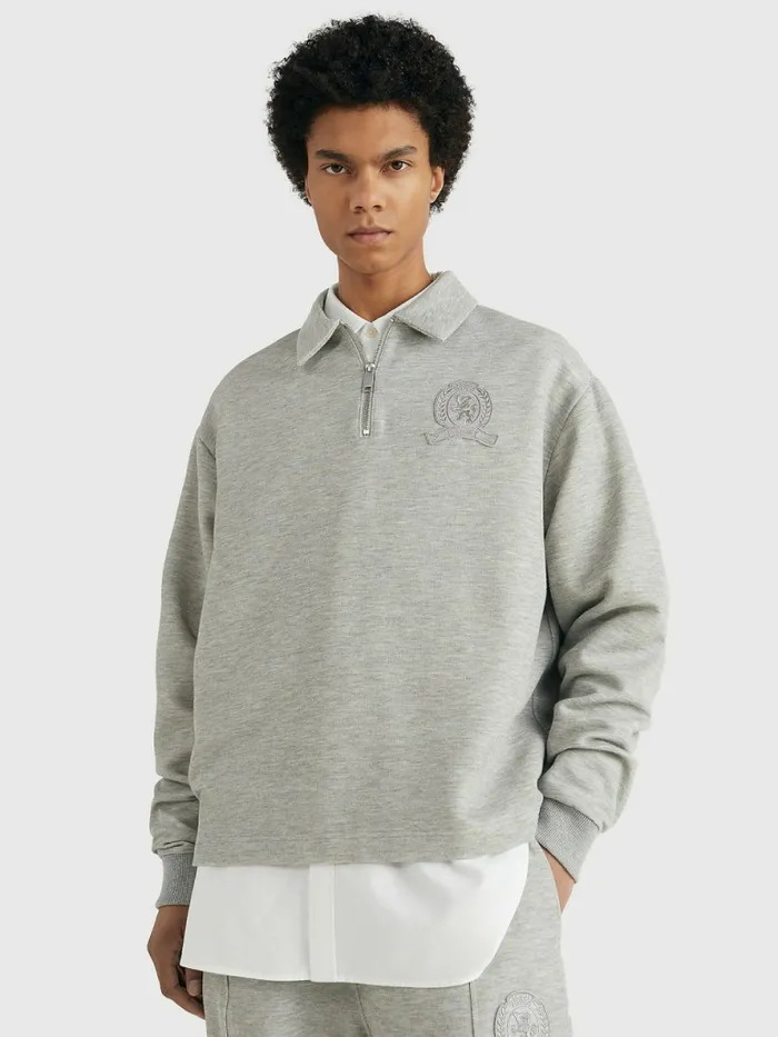 Tommy Hilfiger Prep Crest QuarterZip Sweatshirt Mid Grey Heather Mens Sweatshirts and Hoodies For Sale Tommy Hilfiger Prep Crest QuarterZip Sweatshirt Mid Grey Heather Mens Sweatshirts and Hoodies For Sale