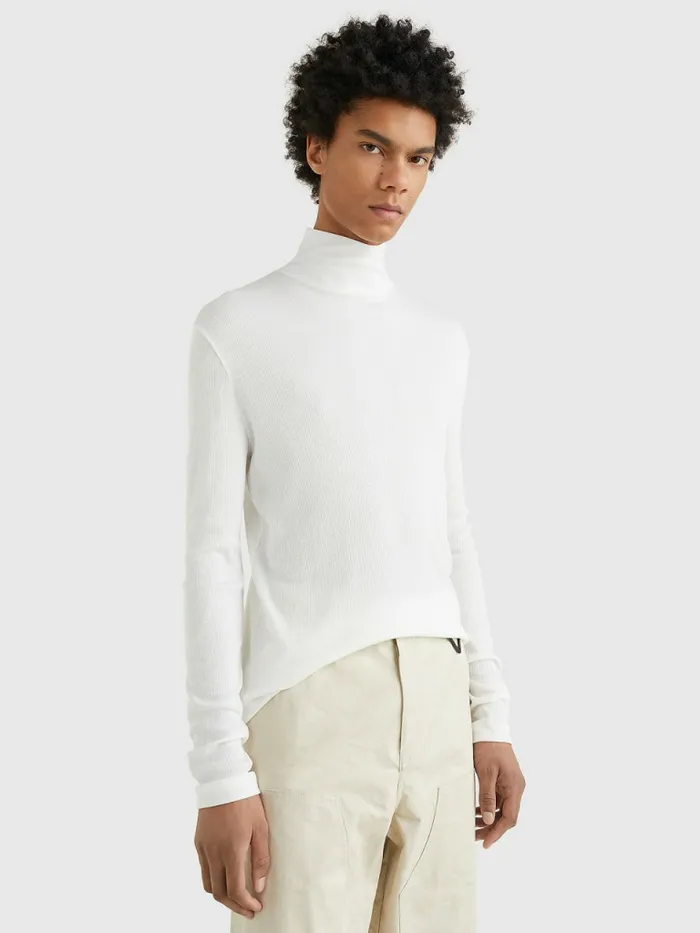 Tommy Hilfiger Prep Long Sleeve Crest Turtleneck Ecru Mens TShirts Popular