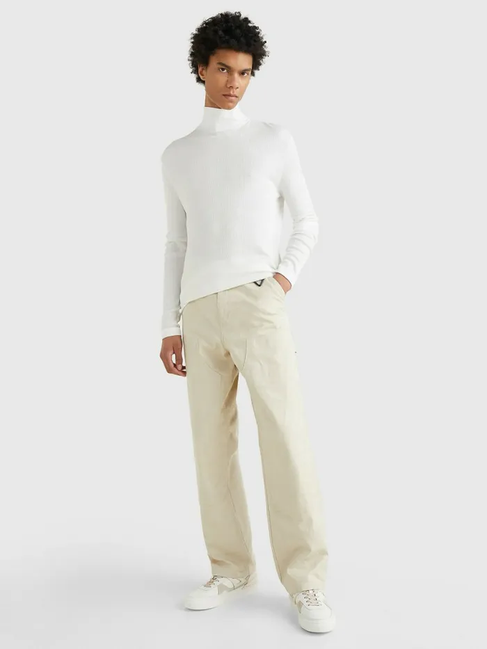Tommy Hilfiger Prep Long Sleeve Crest Turtleneck Ecru Mens TShirts Popular