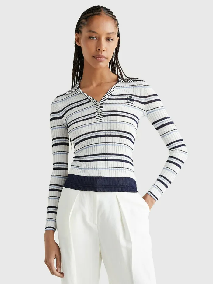 Tommy Hilfiger Prep Slim Fit Stripe Polo Sweater Navy Ecru Ivory Mid Blue Stripe Womens Polo Shirts Cheap On Sale Tommy Hilfiger Prep Slim Fit Stripe Polo Sweater Navy Ecru Ivory Mid Blue Stripe Womens Polo Shirts Cheap On Sale