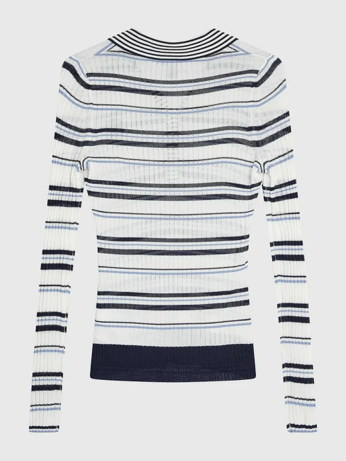 Tommy Hilfiger Prep Slim Fit Stripe Polo Sweater Navy Ecru Ivory Mid Blue Stripe Womens Polo Shirts Cheap On Sale