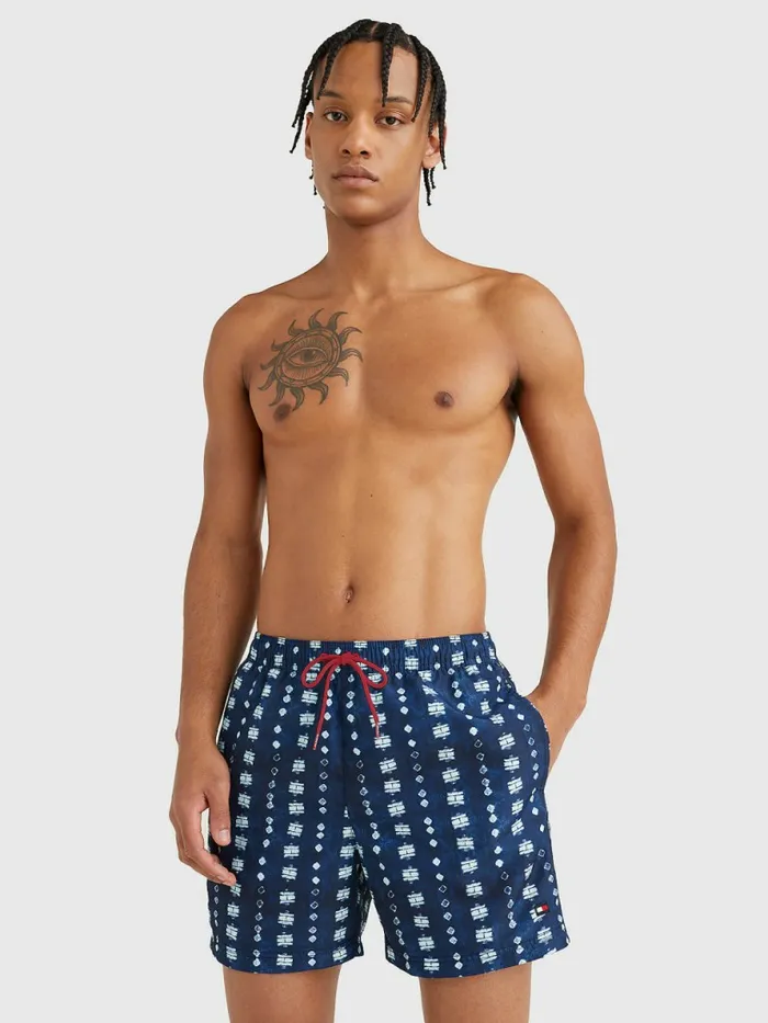 Tommy Hilfiger Print Drawstring Mid Length Swim Shorts Tommy Flag Shibori Print Mens Swimwear For Sale