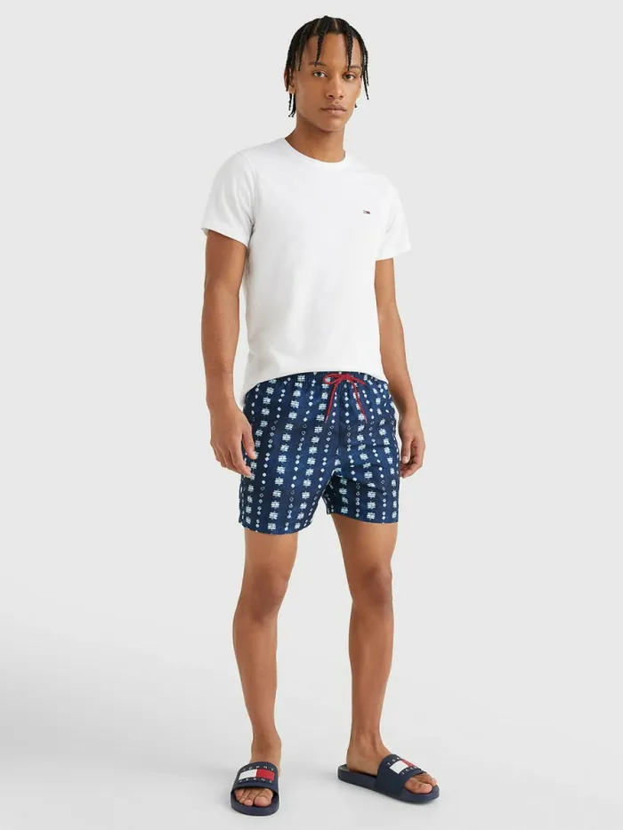 Tommy Hilfiger Print Drawstring Mid Length Swim Shorts Tommy Flag Shibori Print Mens Swimwear For Sale
