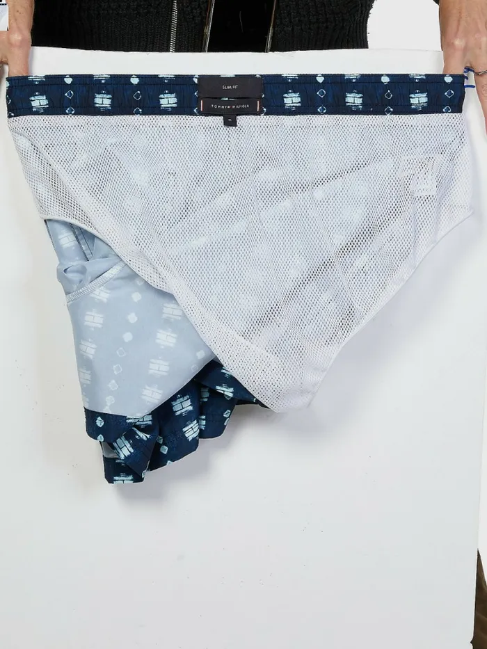 Tommy Hilfiger Print Drawstring Mid Length Swim Shorts Tommy Flag Shibori Print Mens Swimwear For Sale