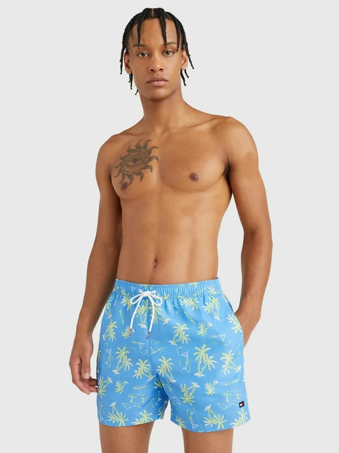 Tommy Hilfiger Print Drawstring Mid Length Swim Shorts Tommy Palm Surf Print Mens Swimwear Sale
