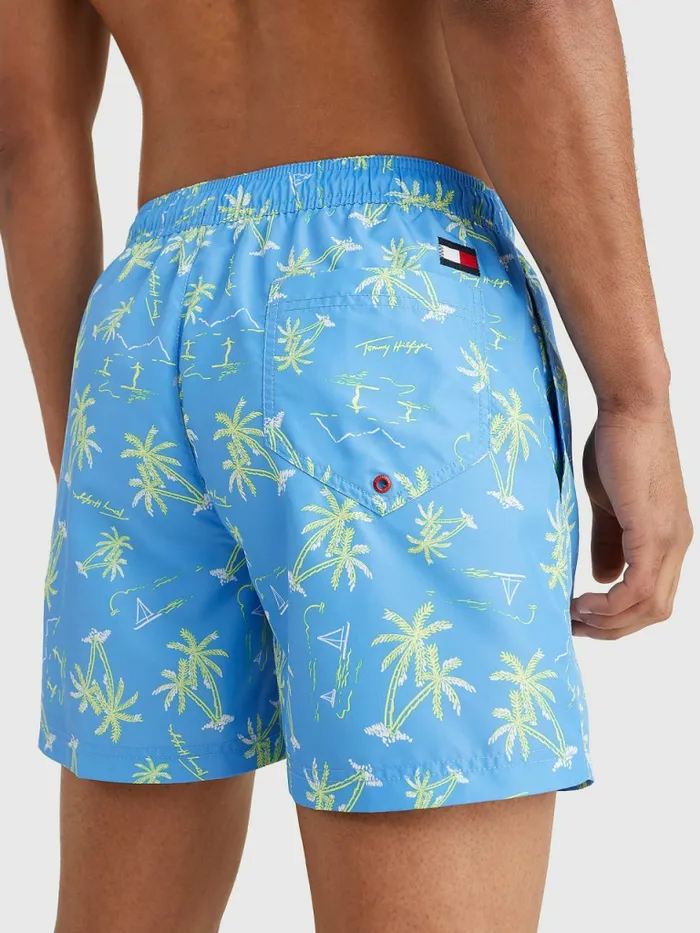 Tommy Hilfiger Print Drawstring Mid Length Swim Shorts Tommy Palm Surf Print Mens Swimwear Sale