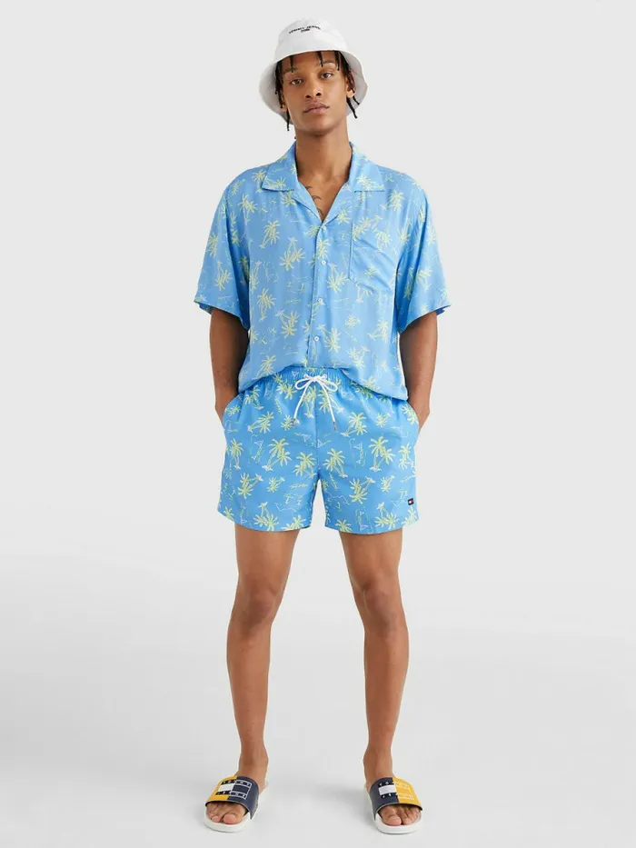 Tommy Hilfiger Print Drawstring Mid Length Swim Shorts Tommy Palm Surf Print Mens Swimwear Sale