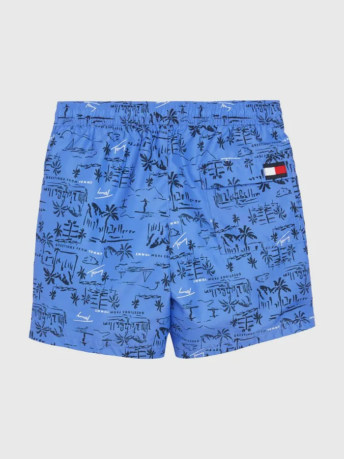 Tommy Hilfiger Print Mid Length Swim Shorts Greetings From Tommy Boys Swimwear Online