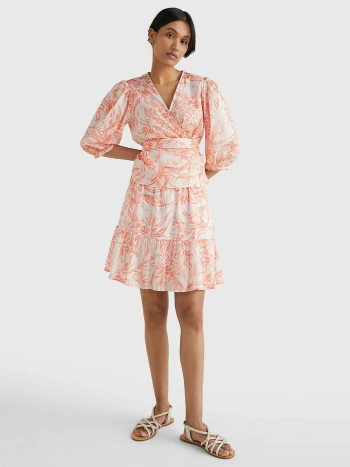 Tommy Hilfiger Print Regular Fit Wrap Blouse Pineapple IslandSunset Peach Womens Shirts and Blouses Cheap On Sale