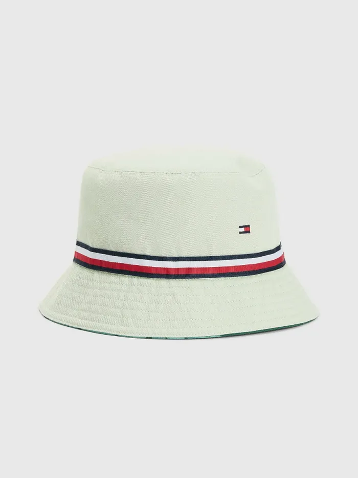 Tommy Hilfiger Print Reversible Bucket Hat Palm PrintMint Essence Mens Hats and Scarves Casaul