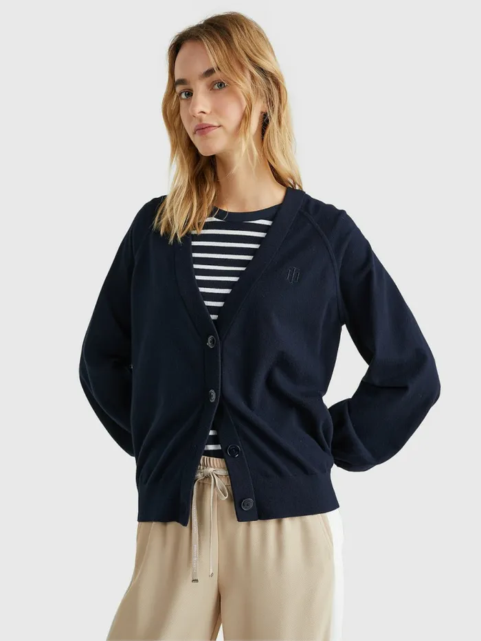 Tommy Hilfiger Puff Sleeve Relaxed Fit Cardigan Desert Sky Womens CoOrds