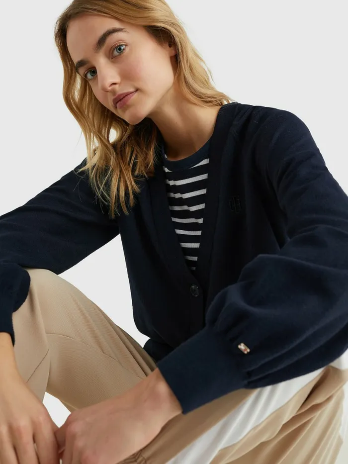 Tommy Hilfiger Puff Sleeve Relaxed Fit Cardigan Desert Sky Womens CoOrds